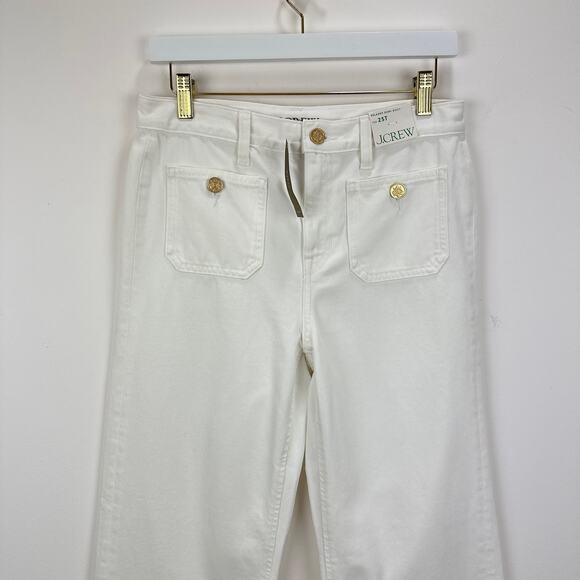 J.Crew Tall Sailor Mid Rise Relaxed Demi Boot Jean White Gold Buttons US 25T NWT - Picture 6 of 13